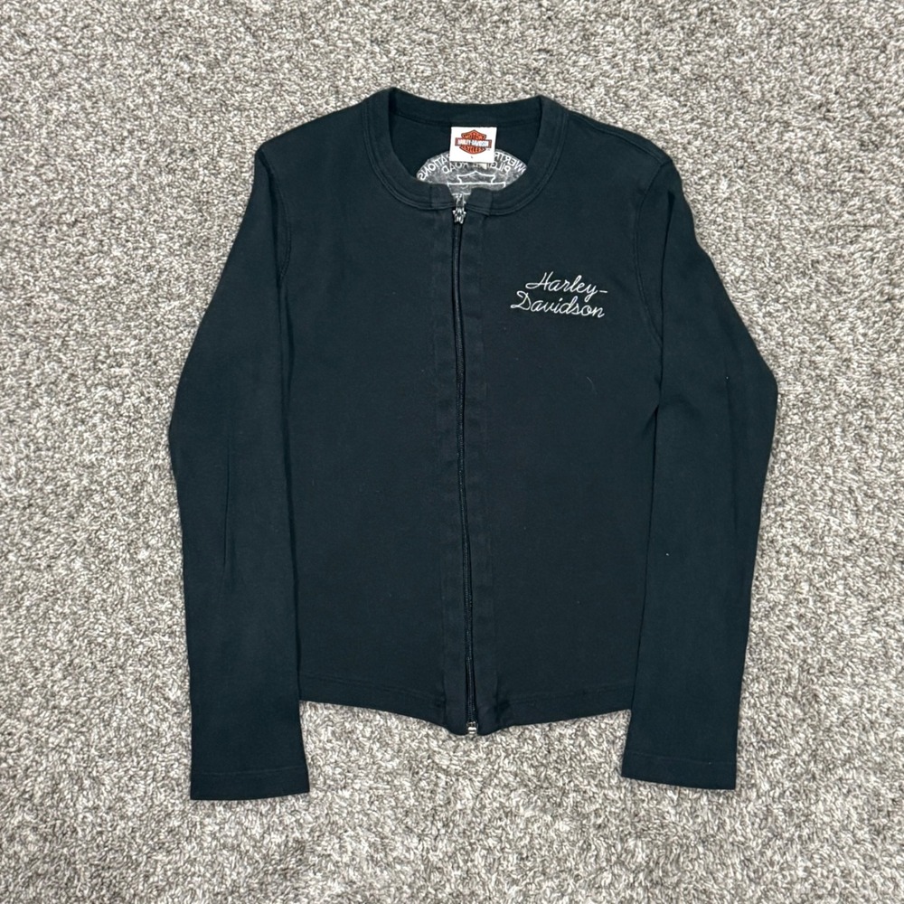 Harley Davidson Womens Black Zip Up Long Sleeve Shirt Powertrain Operations L